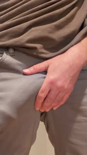 Powerful moment from "Huge hanging cock with mushroom head bulging in jeans"