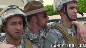 Army studs swap blowjobs before outdoor interracial foursome