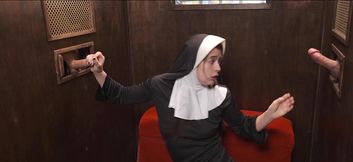 Submissive nun working all the hard dicks at the gloryhole