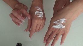 CREAM OF SPERM ON HANDS b