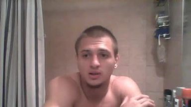 Muscle Man Strips, then Cums, and Showers