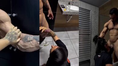 Brazilian Gym Slave Gagged by Muscular Instructor in Bathroom