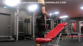 Muscled Sissy Working Out Crazy Public Gym Exposure Cumshot