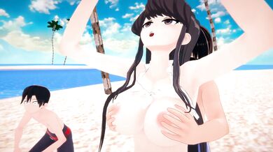Komi-san freezes a bikini beach slut with timestop in hentai