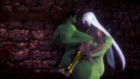 Two Futa Orcs destroy dark elf with big boobs cum inside