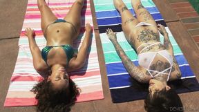 Tattooed lesbian with hairy pussy meets a hot girl on vacation