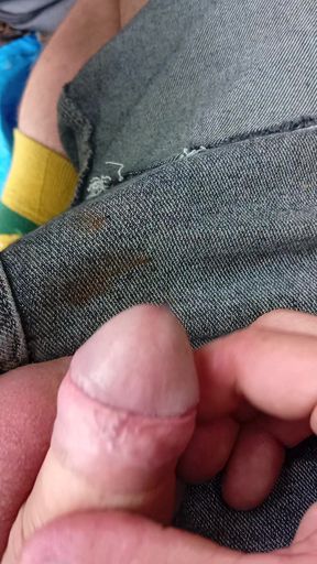 Jizzing on Jeans outside