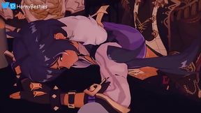 Kaeya x Diluc, anime boy gets fucked while everyone watch