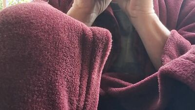 Horny amateur cougar enjoys pussy play and cigarette smoking in the hot tub