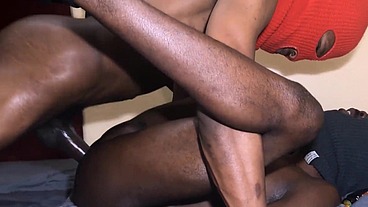 James and Alex, barely out of prison, find themselves in an indecent masked position. The big surprise is their big long black cocks penetrating each other for the first time in their first fucking e