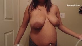 Pregnant Milf breasts milk pumping