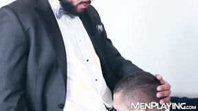 Suited hunk Emir Boscatto raw rides Sir Peters fat dick slab