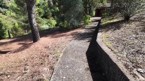 Dildoing while hiking then blowjob with stranger