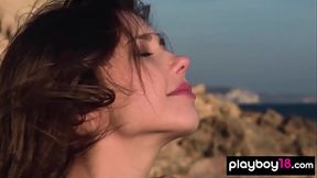 All natural brunette Ukrainian beauty Mila Azul reveals her massive jugs