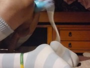 Femboy enjoys knotted dildo