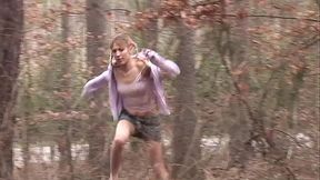 Masked men bang blonde in the woods
