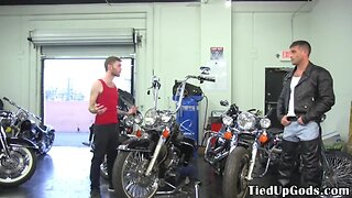 Ripped bdsm dom restrains and gags ginger sub