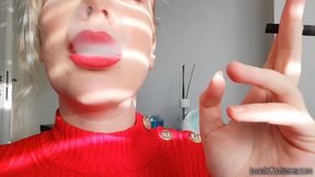 Smoking My Black Cigarette - smoking fetish - red lipstick - red lips - inhale - blonde goddess - classy smoking - classic girl - ignore