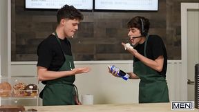 Slutty Barista Joey Mills Rides Brogan'_s Hard Dick Till He Cums And Takes A Hot Cream In His Mouth - MEN