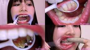 Sayaka Nanjo - Observing Sayaka's teeth with a dental mirror & brushing her teeth while wearing a mouth opener & finger toothbrushing while wearing a lip hook - MOV 1080p