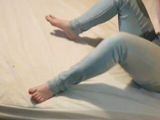 ⭐ Bewitching Angel Wets Her Jeans On Her Bed Whilst Playing On Her Phone :3