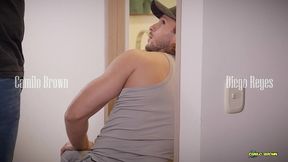 muscular handyman diego reyes seduced in thong – deepthroat, gaping, bareback creampie by camilo brown