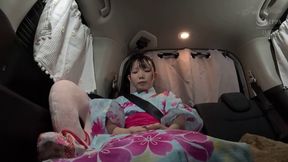 Shy petite teen feigns as older man teases her nipples in the car