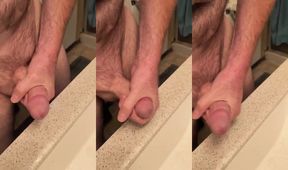 Old man creampie while jerking off his small cock