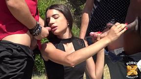Candie enjoys outdoor group butt&#x1F351;-sex action