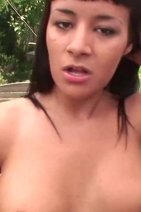 Brunette babe fucked outside