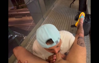 Middle Eastern big cock blowjob on the balcony of 14th floor