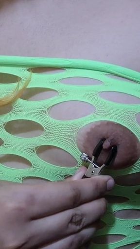 Full: Big Nipples Trans Girl Punishes and Slaps Her Lactating Tits with Clamps and a BBC Dildo