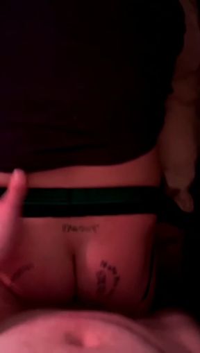 Curvy blonde solo amateur exposes big tattooed bareback butt and big