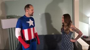 Captain 'Murica rips skinny bruised brunette apart with merciless superhero hammer