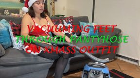 VACUUMING FEET THOUGH PANTYHOSE ON XMASS OUTFIT