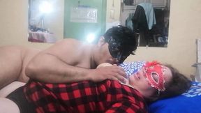 Curvy experienced lady lactates while sucking hubby's shaft
