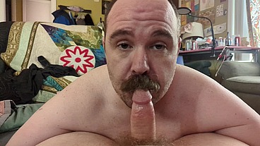 Cocksucking for Fun and No Profit - "Mister Moustache" Don K Dick sucks sexy bearded bear Rusty Piper's fat cock until he jizzily shoots pearly white cum all over the older man's m