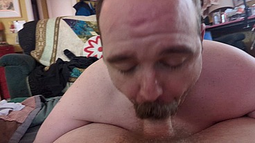 Cocksucking for Fun and No Profit - "Mister Moustache" Don K Dick sucks sexy bearded bear Rusty Piper's fat cock until he jizzily shoots pearly white cum all over the older man's m