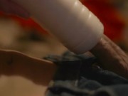 SLOW MOTION FLESHLIGHT HANDJOB AND CUMSHOT. MALE FLESHLIGHT TOY CLOSE UP