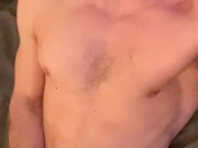 Muscular MAN moans while jerking his SENSITIVE cock! Morning work-out