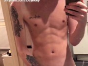 masturbating my Twink cock until I cum all over the mirror
