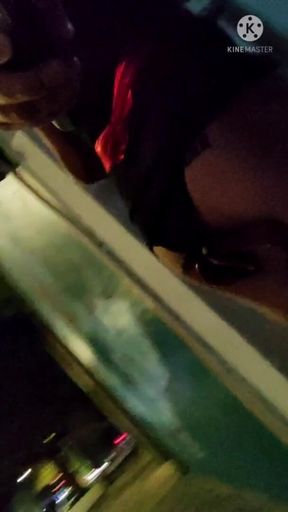 Sissy Crossdresser Walking Outdoors with a Huge Dildo Inside Her Ass. She Could Barely Walk...