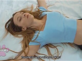 Oops... Step son unintentionally cum in step mama after screwed step sister Polly Yangs in shared bed at night in hotel room