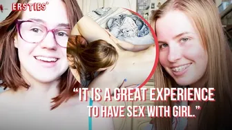 Rita has her first lesbian pussy licking session with cute Anca