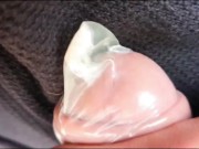 Edging with condom = creamy precum , two horny cumshots + foamy cum mess