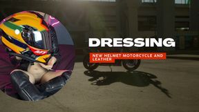 dressing new helmet motorcycle and leather