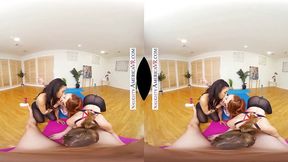 Stretching the boundaries of downward dog with sizzling yogis Ashley Lane, Maya Bijou and Lacy Lenno