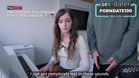 Russian GF gives a horny blowjob in a music lesson