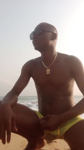 Walking with My Huge Back Cock Wanking on the Beach of Cotonou Alone