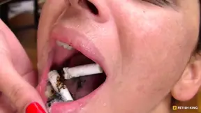 Two top models dominate and make their lesbian piss slave swallow